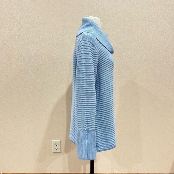 Calvin Klein Blue Ribbed Metallic Cowl Neck Sweater Size Medium - Picture 6 of 11